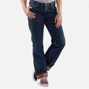 Dickies Flannel Lined Relaxed Fit Jeans 12R Dark Wash Cuff Warm Utility Campus